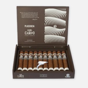 سيجار بلازينسيا ألما ديل كامبو تورو غوردو في علبة بنية أنيقة.