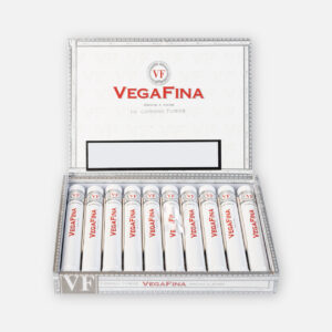 فيغافينا كورونا تيوبوس، تصميم أنيق باللونين الأبيض والأحمر، علبة من 10 سيجار.