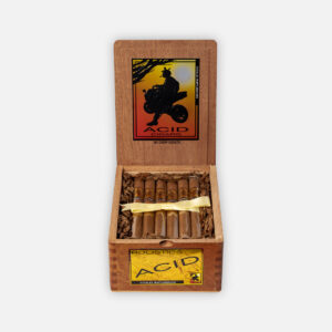 ACID من Drew Estate، سيجار Holistics Gold Infusion، عرض جريء وفني.