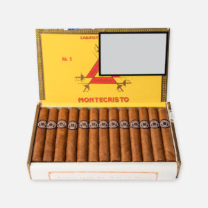 سيجار مونتي كريستو رقم 5، عرض كلاسيكي في علبة نابضة بالحياة.