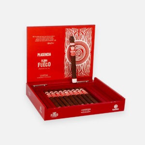 بلاسينسيا ألما ديل فويغو بانيتيلا، سيجار نيكاراغوي فاخر مصنوع يدويًا في علبة حمراء.